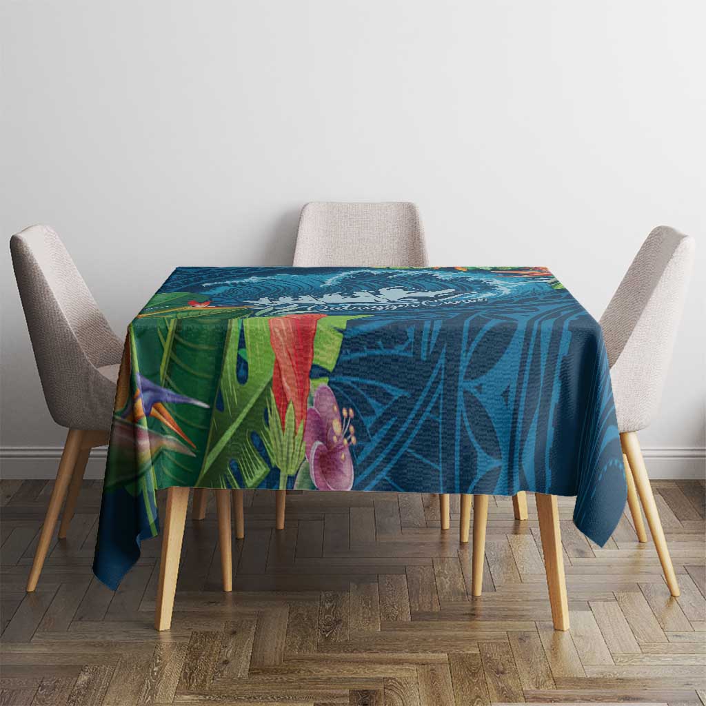 Outrigger Canoe Blue Tablecloth On The Waves