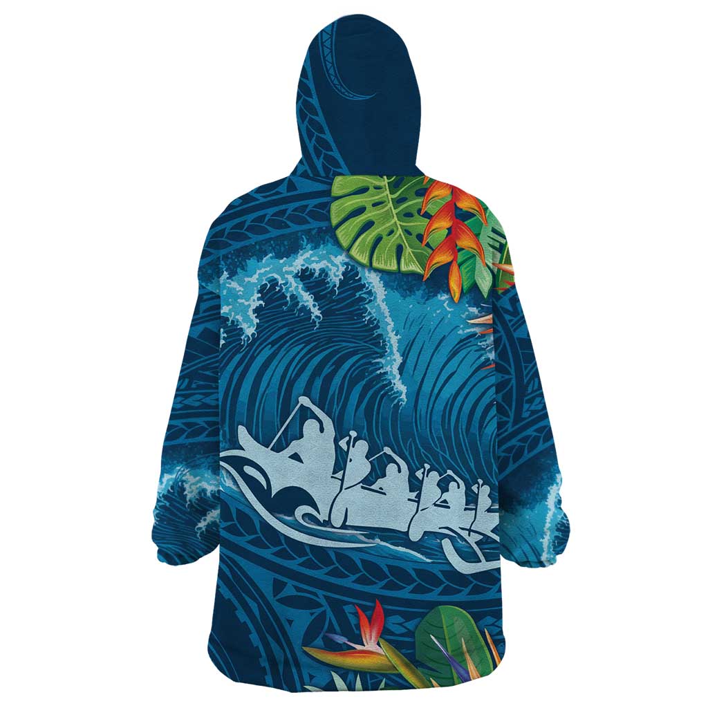 Outrigger Canoe Blue Wearable Blanket Hoodie On The Waves