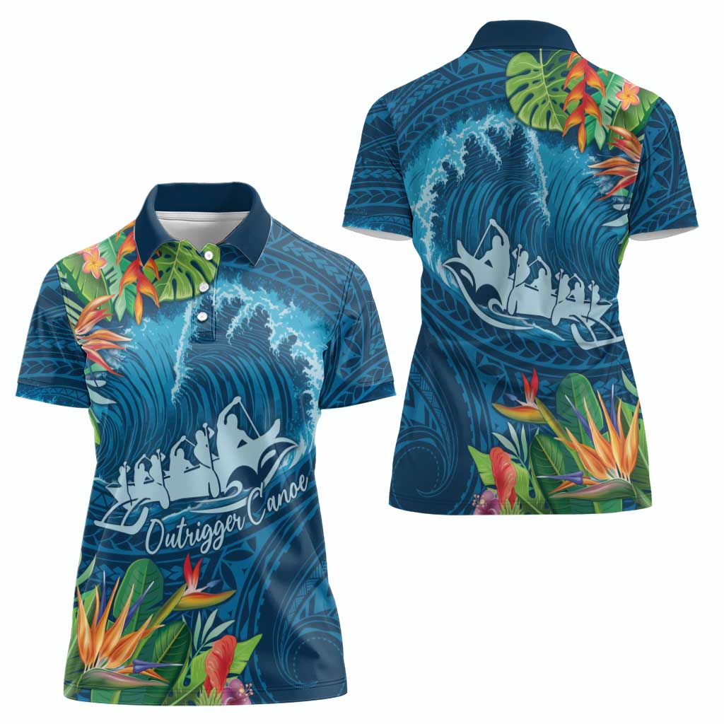 Outrigger Canoe Blue Women Polo Shirt On The Waves