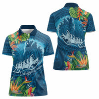 Outrigger Canoe Blue Women Polo Shirt On The Waves