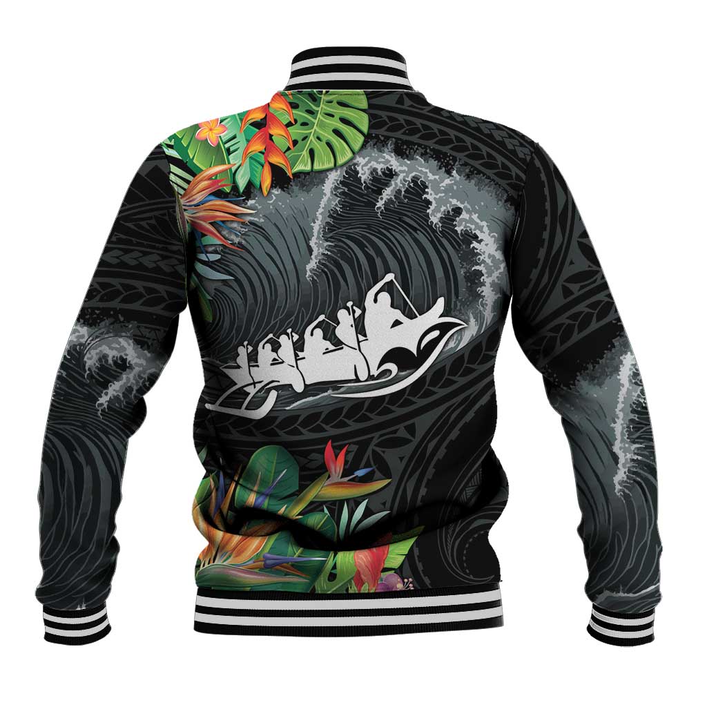 Outrigger Canoe Black Baseball Jacket On The Waves LT7 - Polynesian Pride