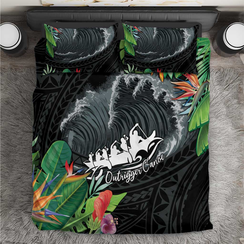 Outrigger Canoe Black Bedding Set On The Waves LT7 Black - Polynesian Pride