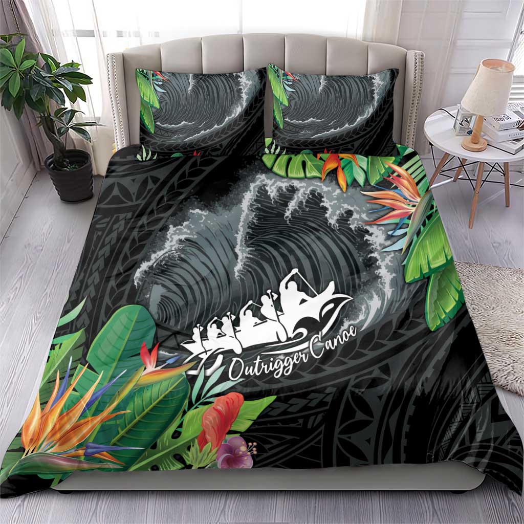 Outrigger Canoe Black Bedding Set On The Waves LT7 - Polynesian Pride