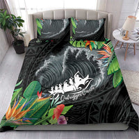 Outrigger Canoe Black Bedding Set On The Waves LT7 - Polynesian Pride