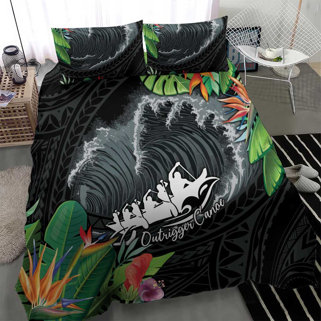 Outrigger Canoe Black Bedding Set On The Waves LT7 - Polynesian Pride