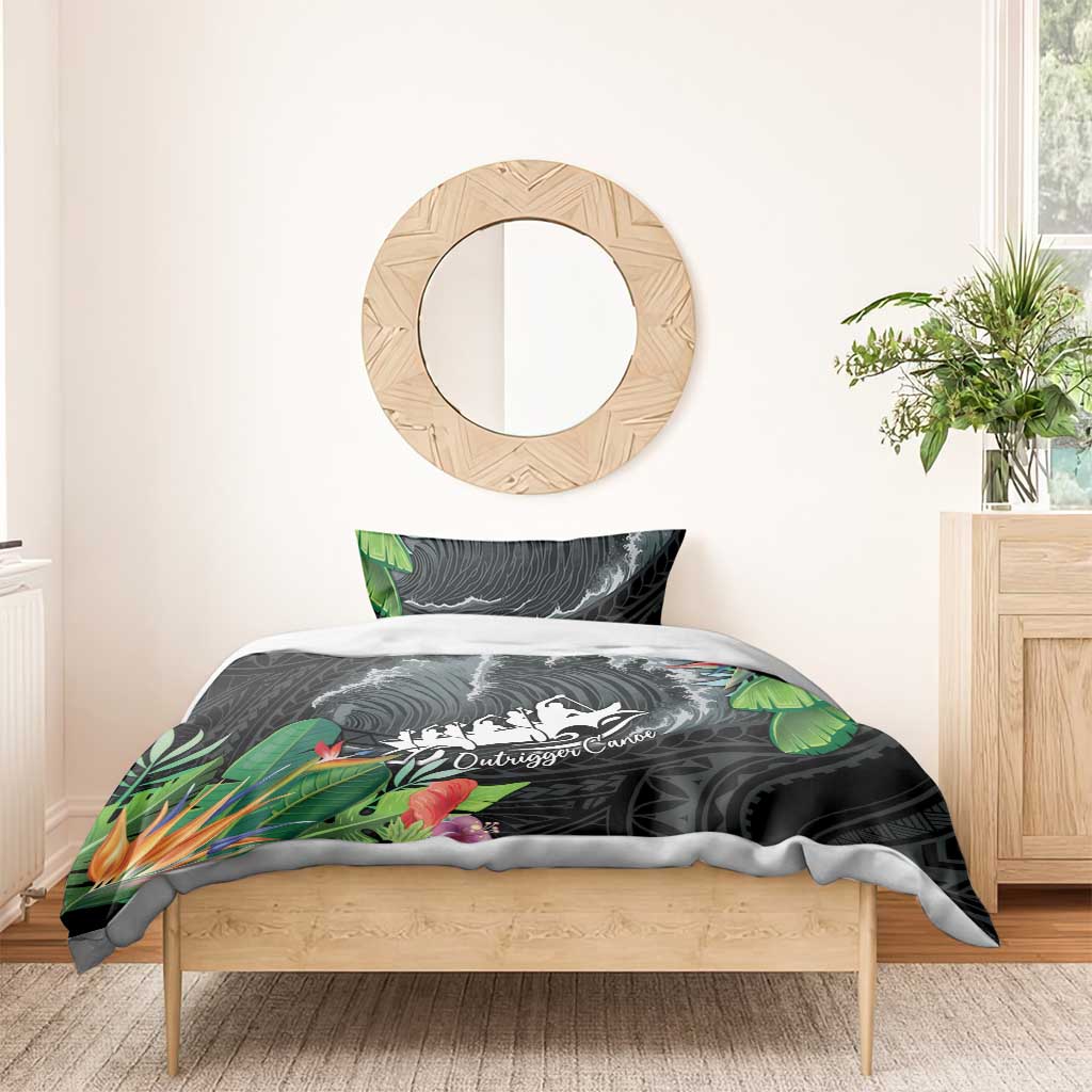 Outrigger Canoe Black Bedding Set On The Waves LT7 - Polynesian Pride