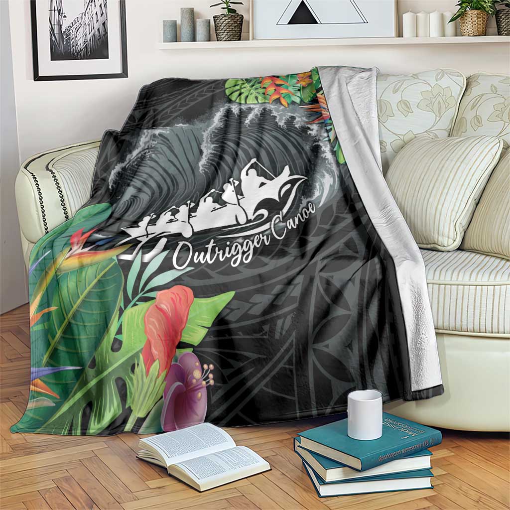 Outrigger Canoe Black Blanket On The Waves