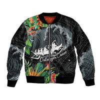 Outrigger Canoe Black Bomber Jacket On The Waves LT7 Unisex Black - Polynesian Pride