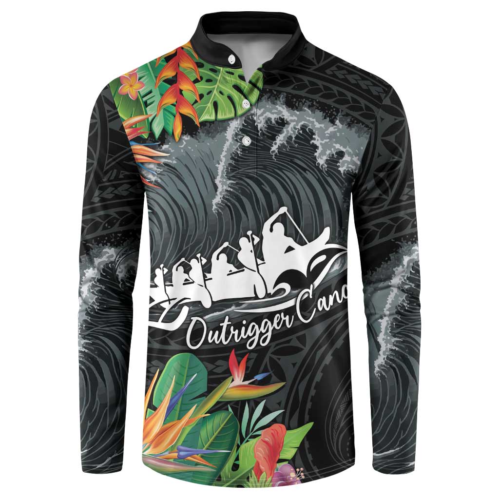 Outrigger Canoe Black Button Sweatshirt On The Waves