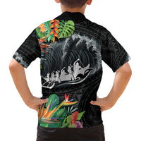 Outrigger Canoe Black Family Matching Puletasi and Hawaiian Shirt On The Waves LT7 - Polynesian Pride