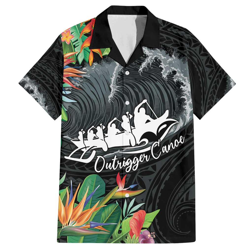 Outrigger Canoe Black Family Matching Puletasi and Hawaiian Shirt On The Waves LT7 Dad's Shirt - Short Sleeve Black - Polynesian Pride