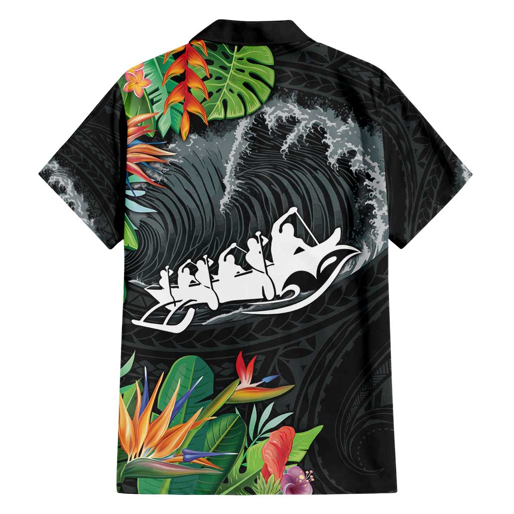 Outrigger Canoe Black Family Matching Puletasi and Hawaiian Shirt On The Waves LT7 - Polynesian Pride