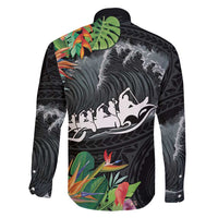 Outrigger Canoe Black Family Matching Puletasi and Hawaiian Shirt On The Waves LT7 - Polynesian Pride