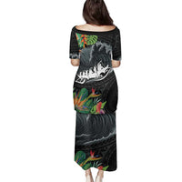 Outrigger Canoe Black Family Matching Puletasi and Hawaiian Shirt On The Waves LT7 - Polynesian Pride