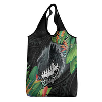 Outrigger Canoe Black Grocery Bag On The Waves