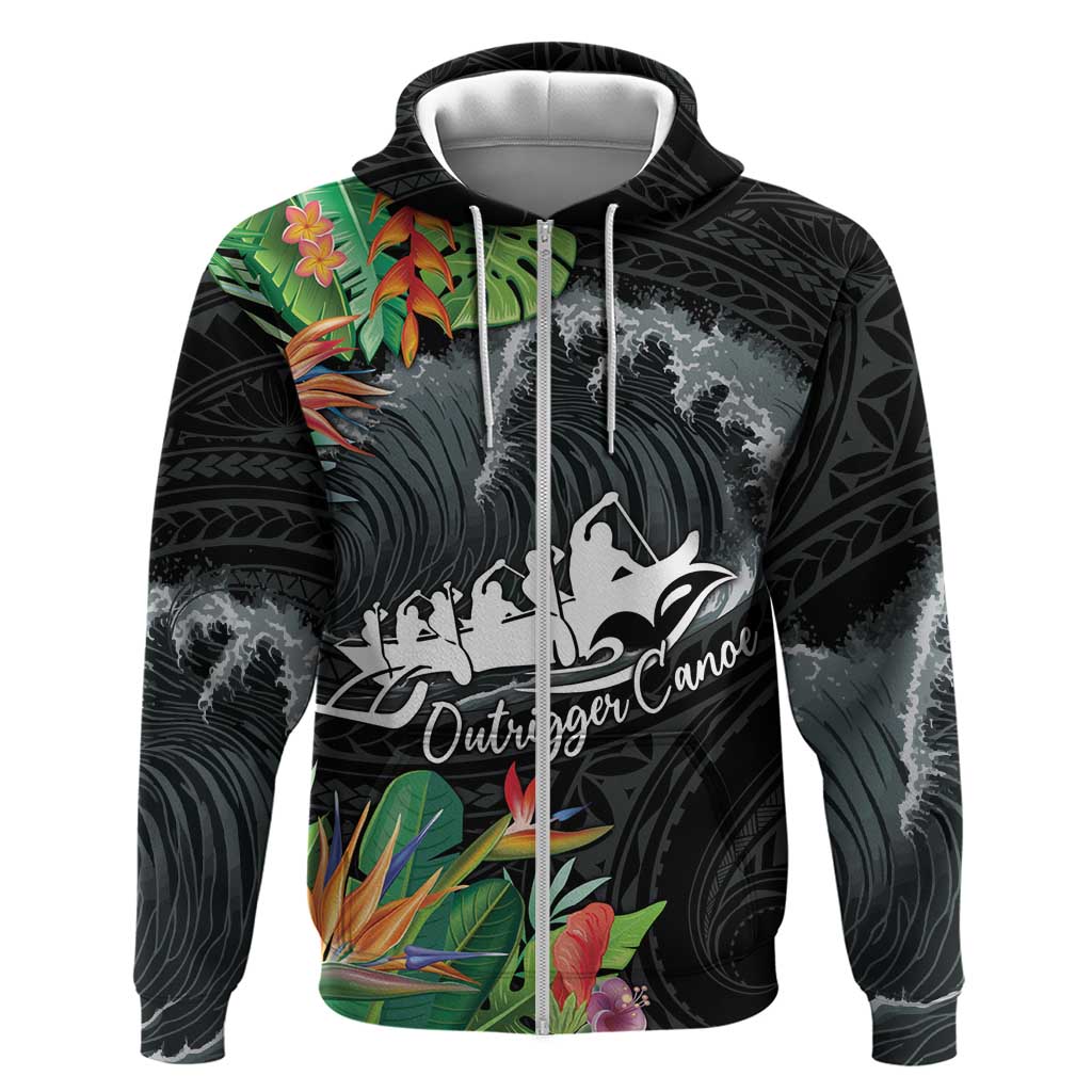 Outrigger Canoe Black Hoodie On The Waves