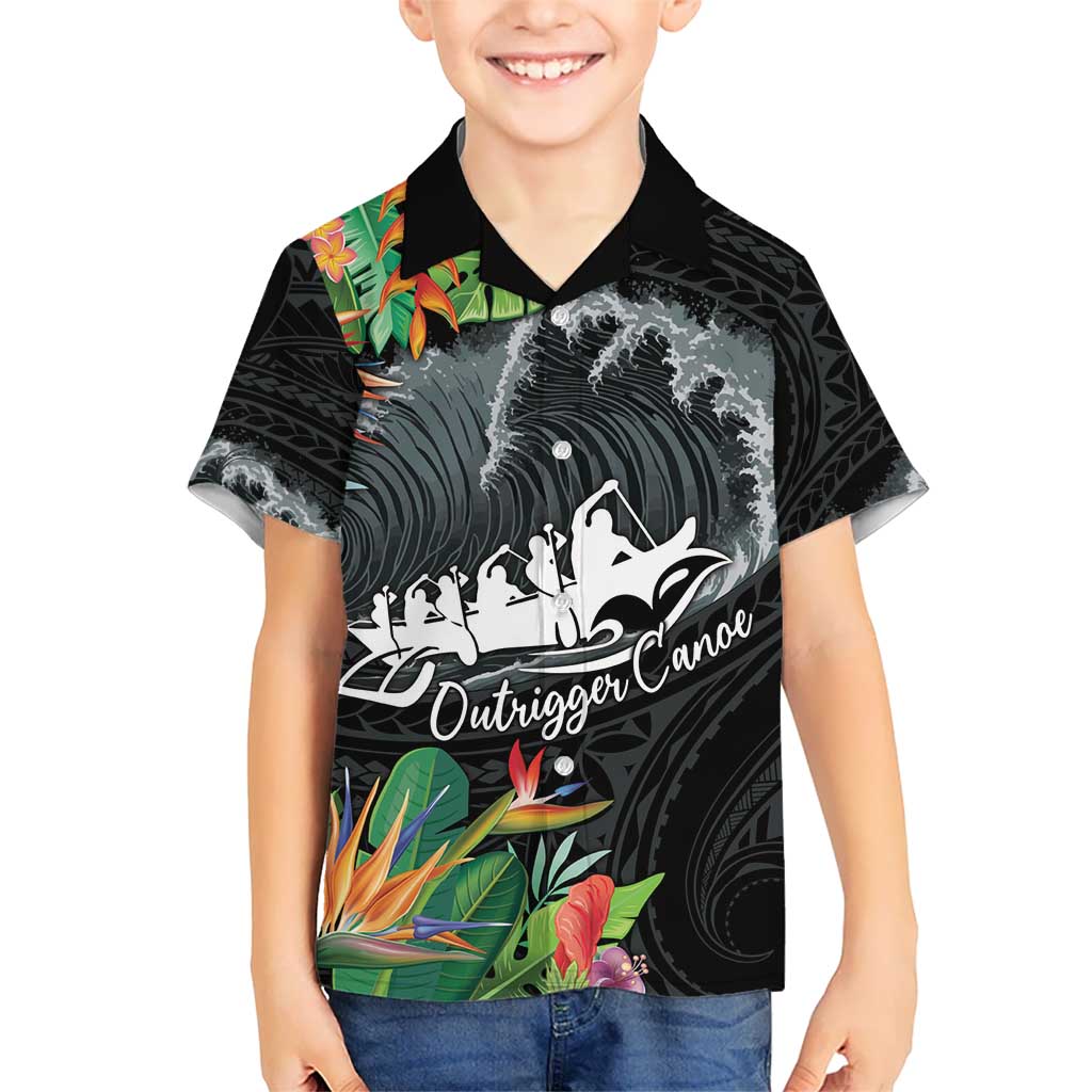 Outrigger Canoe Black Kid Hawaiian Shirt On The Waves