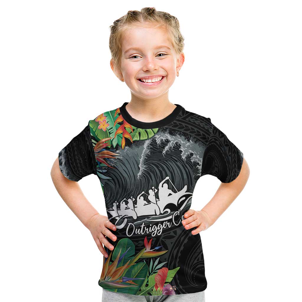Outrigger Canoe Black Kid T Shirt On The Waves
