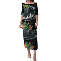 Outrigger Canoe Black Puletasi On The Waves LT7 Long Dress Black - Polynesian Pride