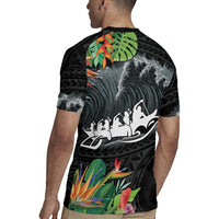 Outrigger Canoe Black Rugby Jersey On The Waves