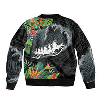 Outrigger Canoe Black Sleeve Zip Bomber Jacket On The Waves LT7 - Polynesian Pride