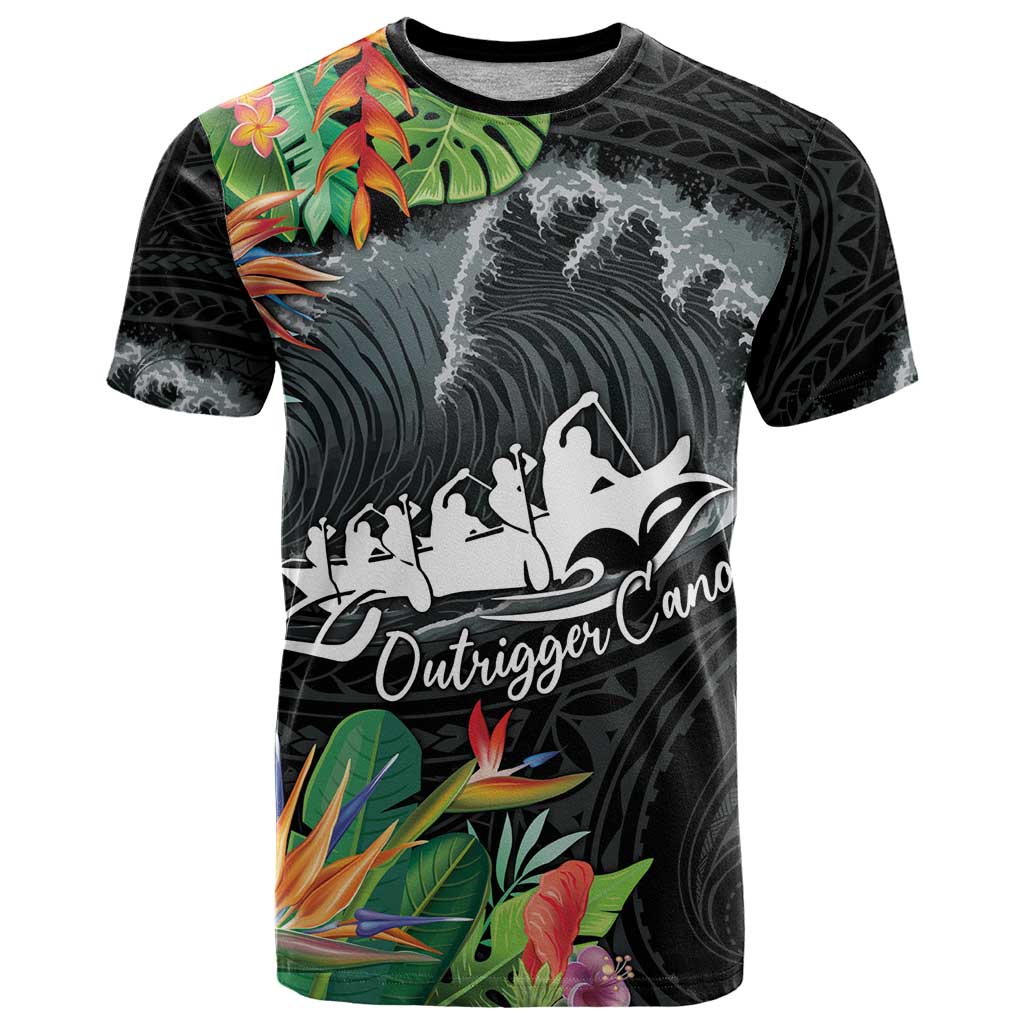 Outrigger Canoe Black T Shirt On The Waves