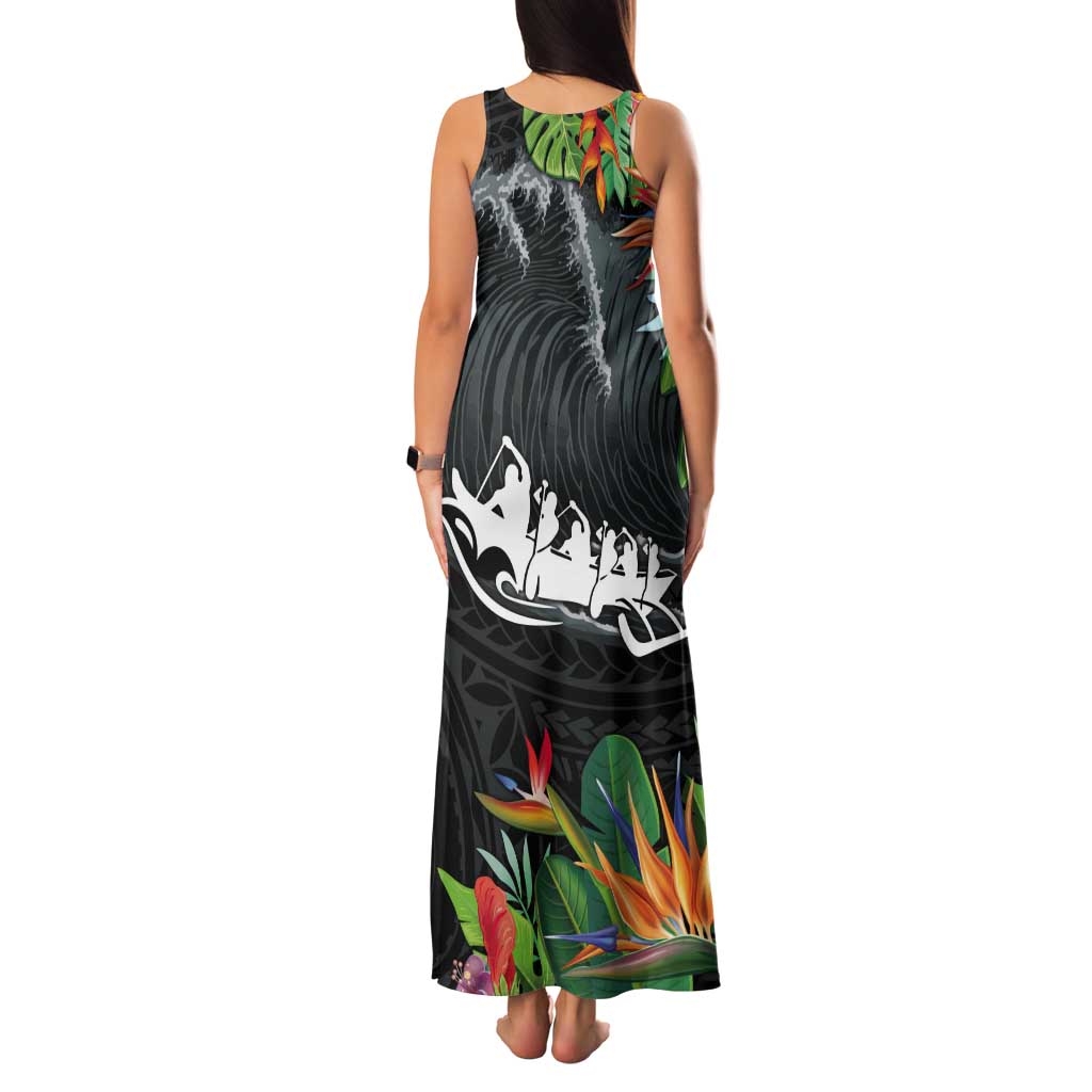 Outrigger Canoe Black Tank Maxi Dress On The Waves
