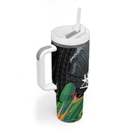 Outrigger Canoe Black Tumbler With Handle On The Waves
