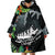 Outrigger Canoe Black Wearable Blanket Hoodie On The Waves