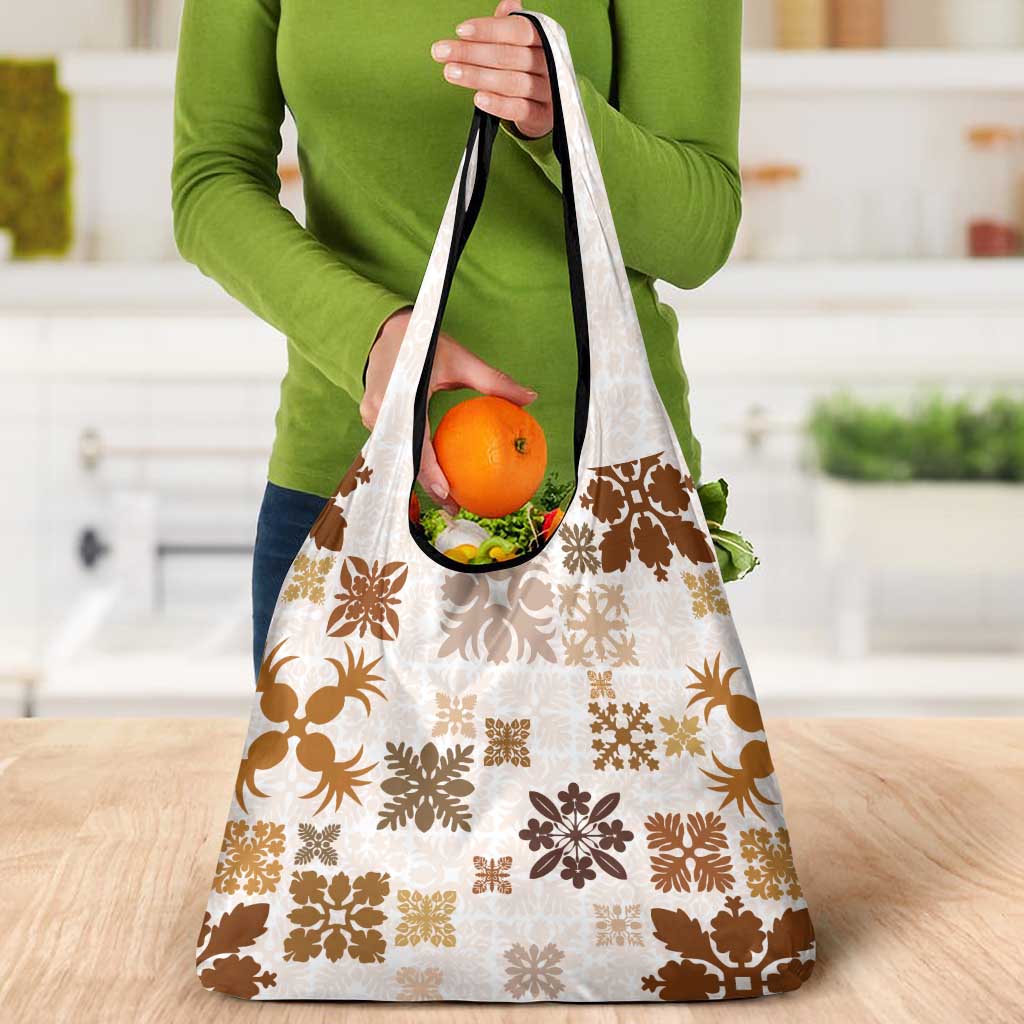 Vintage Hawaii Grocery Bag Hawaiian Quilt Kapa Mismatch Beige