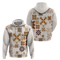 Vintage Hawaii Hoodie Hawaiian Quilt Kapa Mismatch Beige LT7 - Polynesian Pride