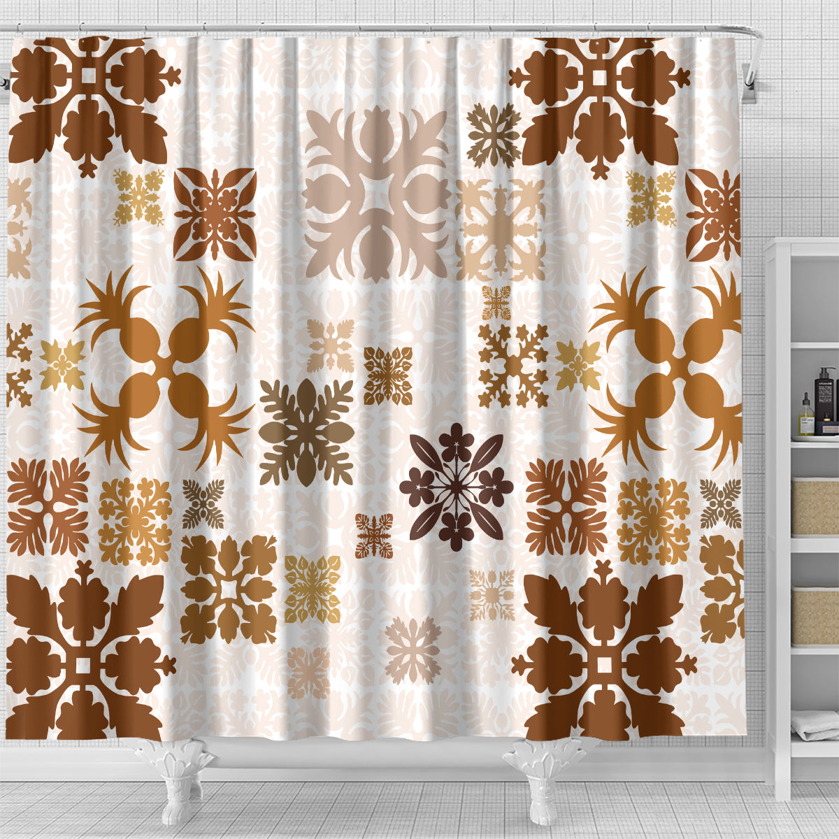 Vintage Hawaii Shower Curtain Hawaiian Quilt Kapa Mismatch Beige LT7 - Polynesian Pride