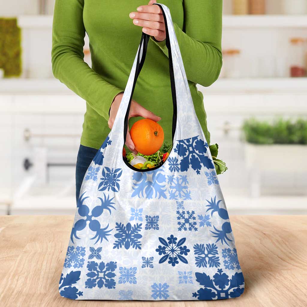 Vintage Hawaii Grocery Bag Hawaiian Quilt Kapa Mismatch Blue