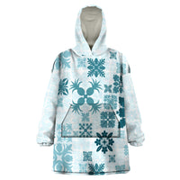 Vintage Hawaii Wearable Blanket Hoodie Hawaiian Quilt Kapa Mismatch Teal LT7 One Size Teal - Polynesian Pride