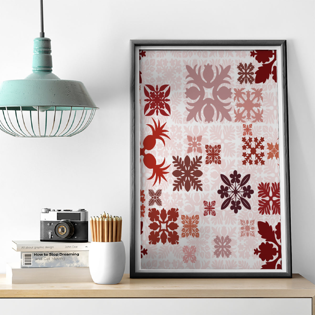 Vintage Hawaii Canvas Wall Art Hawaiian Quilt Kapa Mismatch Red LT7 - Polynesian Pride