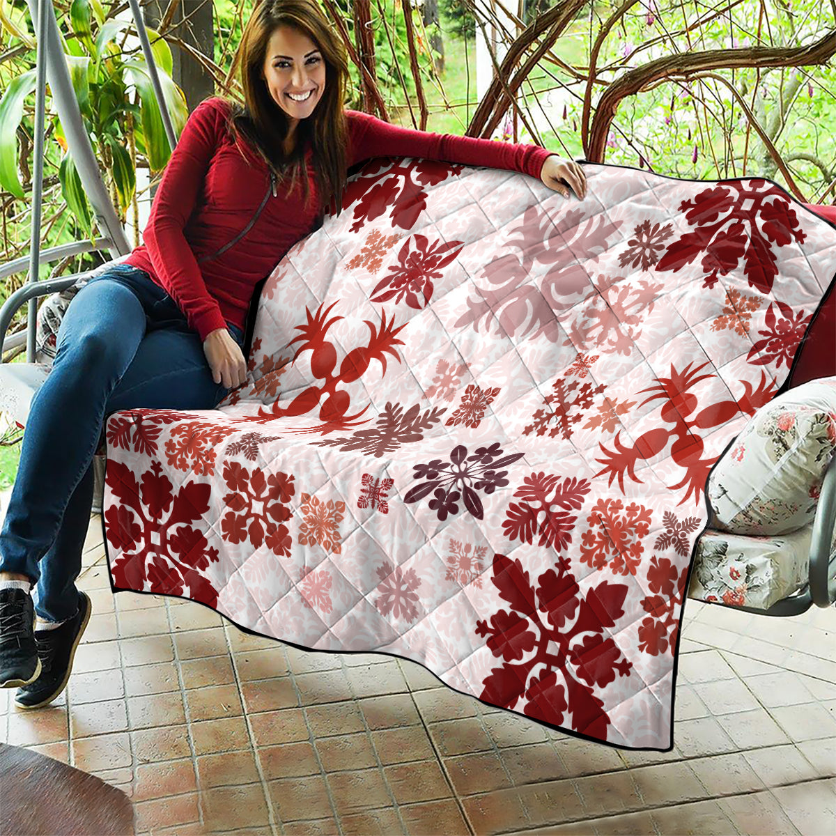 Vintage Hawaii Quilt Hawaiian Quilt Kapa Mismatch Red LT7 - Polynesian Pride