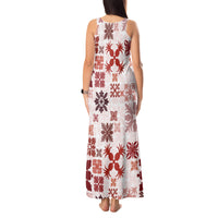 Vintage Hawaii Tank Maxi Dress Hawaiian Quilt Kapa Mismatch Red LT7 - Polynesian Pride