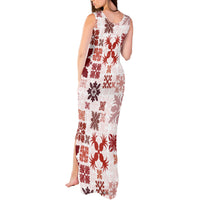 Vintage Hawaii Tank Maxi Dress Hawaiian Quilt Kapa Mismatch Red LT7 - Polynesian Pride