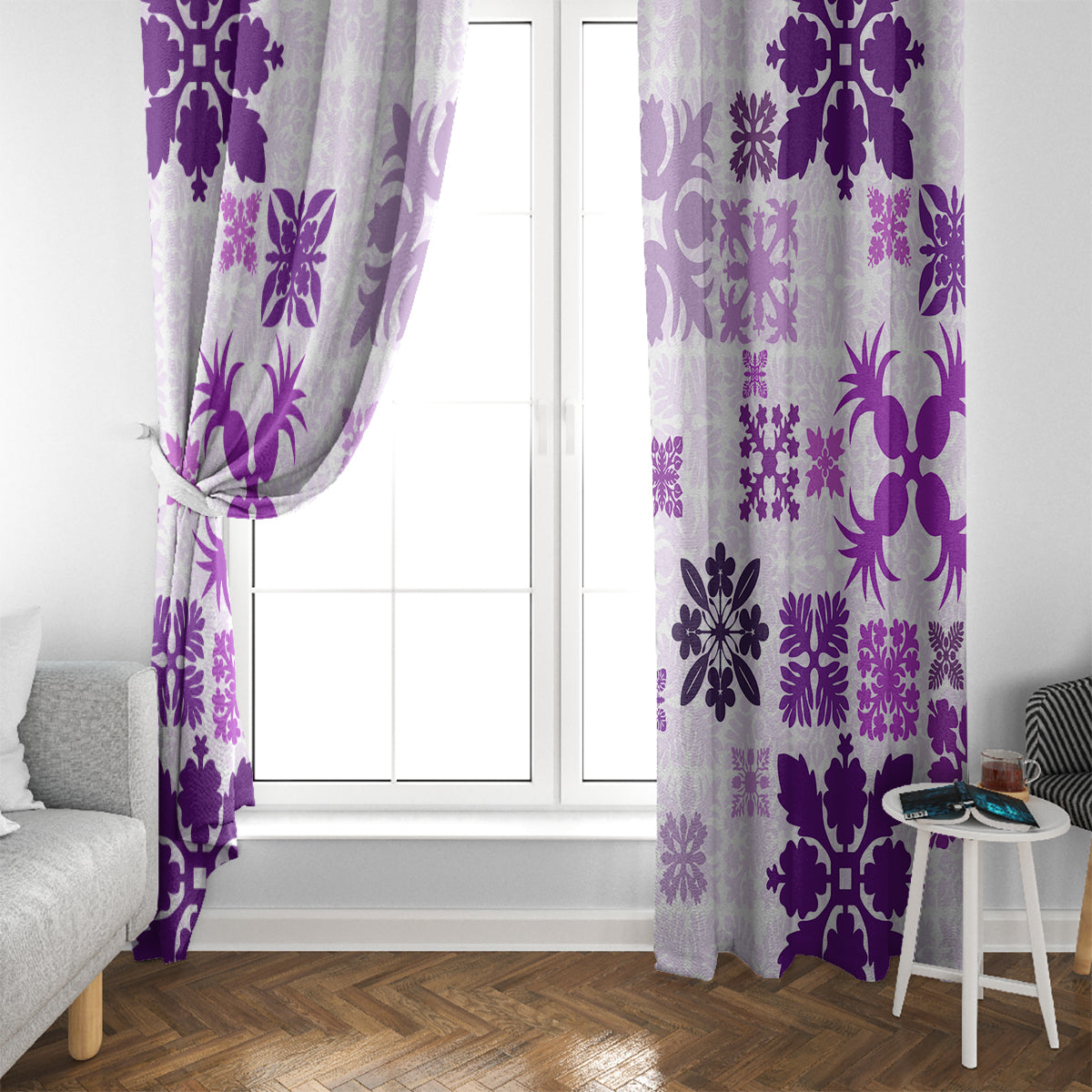 Vintage Hawaii Window Curtain Hawaiian Quilt Kapa Mismatch Purple LT7 - Polynesian Pride