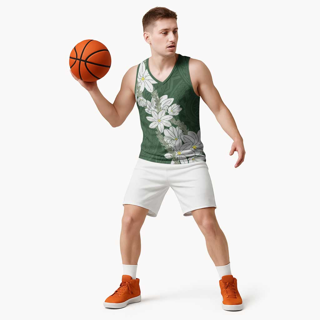 Ia Orana Tahiti Tiare Basketball Jersey Sage Green Lei - Polynesian Pride