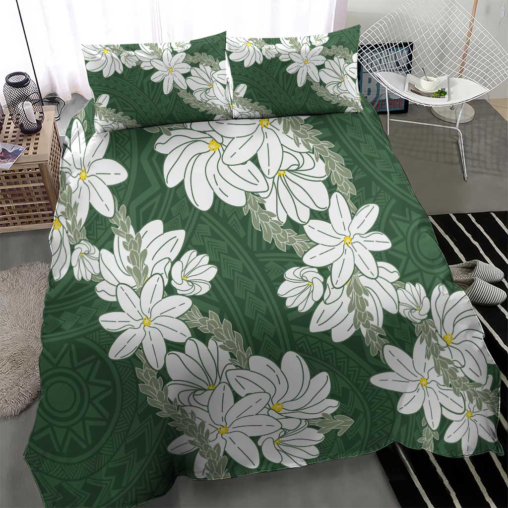 Ia Orana Tahiti Tiare Bedding Set Sage Green Lei - Polynesian Pride