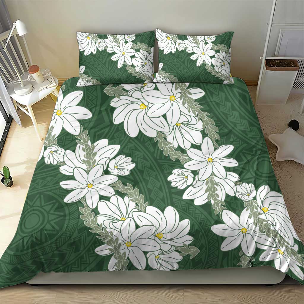 Ia Orana Tahiti Tiare Bedding Set Sage Green Lei - Polynesian Pride