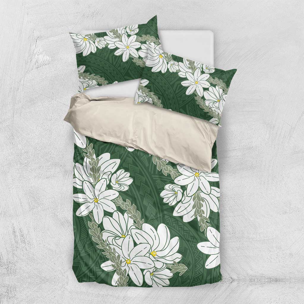 Ia Orana Tahiti Tiare Bedding Set Sage Green Lei - Polynesian Pride