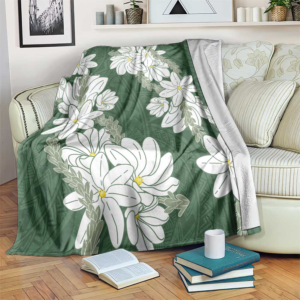 Ia Orana Tahiti Tiare Blanket Sage Green Lei - Polynesian Pride