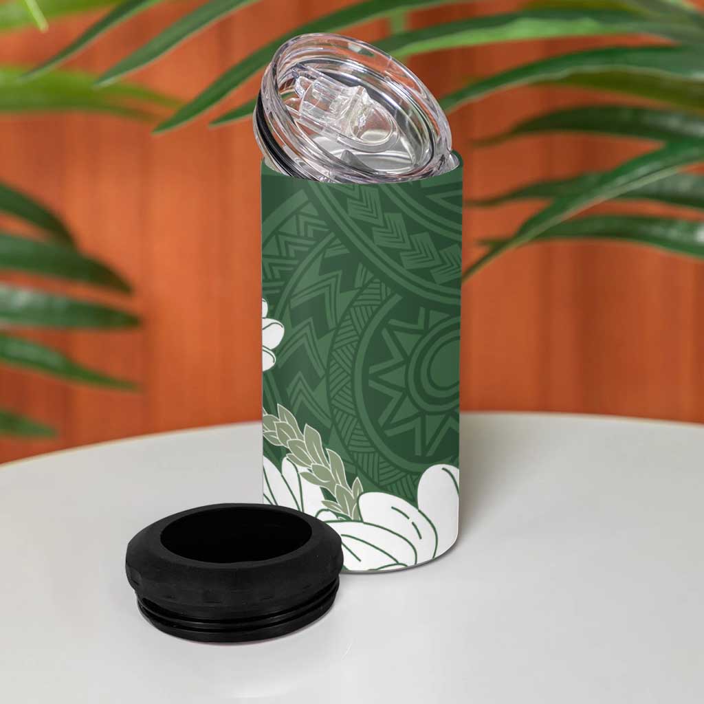 Ia Orana Tahiti Tiare 4 in 1 Can Cooler Tumbler Sage Green Lei - Polynesian Pride