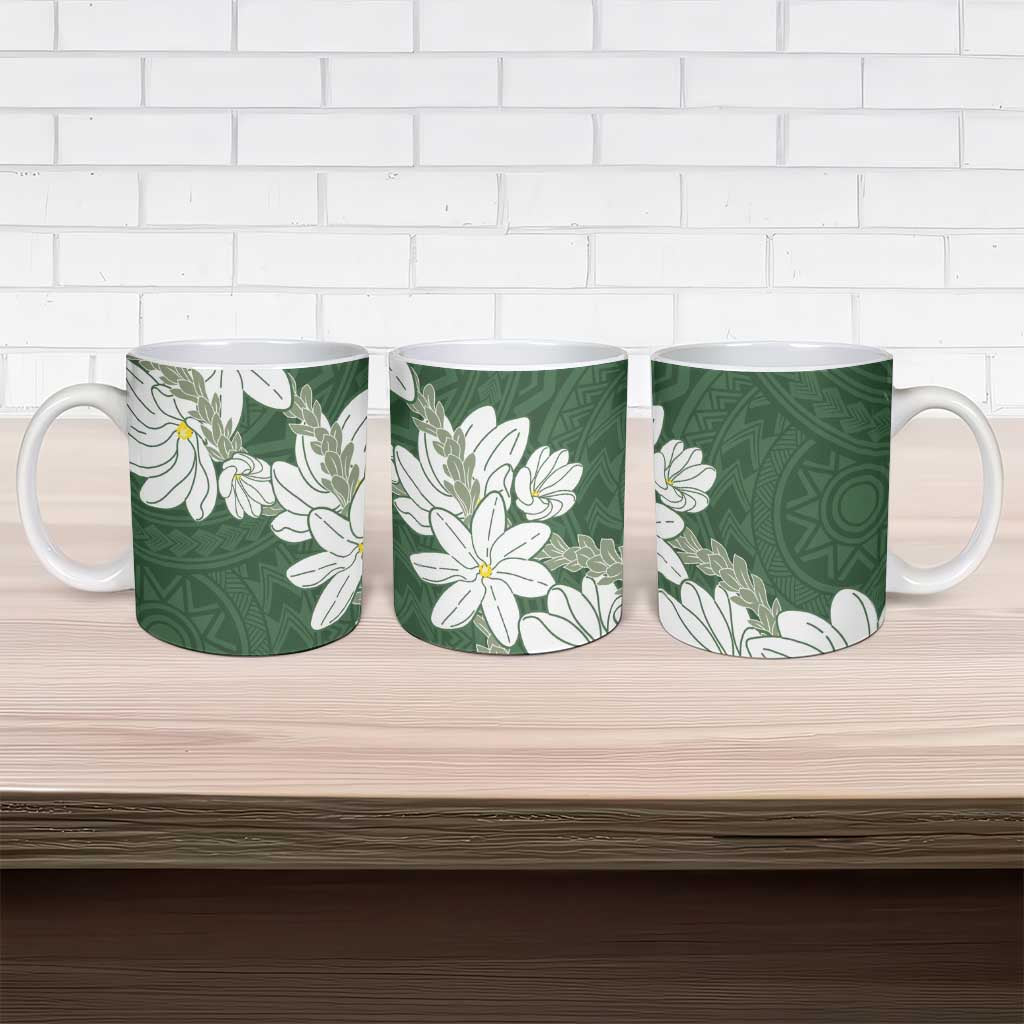 Ia Orana Tahiti Tiare Ceramic Mug Sage Green Lei - Polynesian Pride