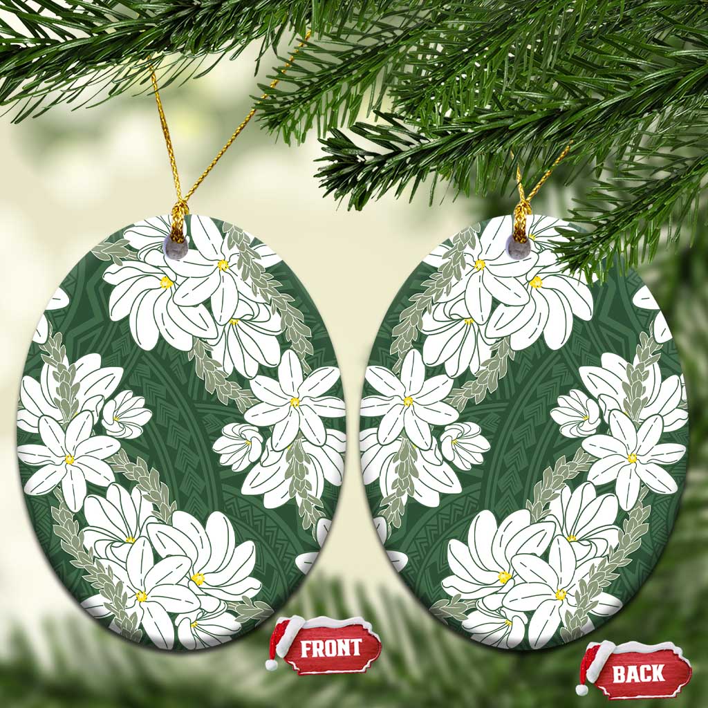 Ia Orana Tahiti Tiare Ceramic Ornament Sage Green Lei - Polynesian Pride