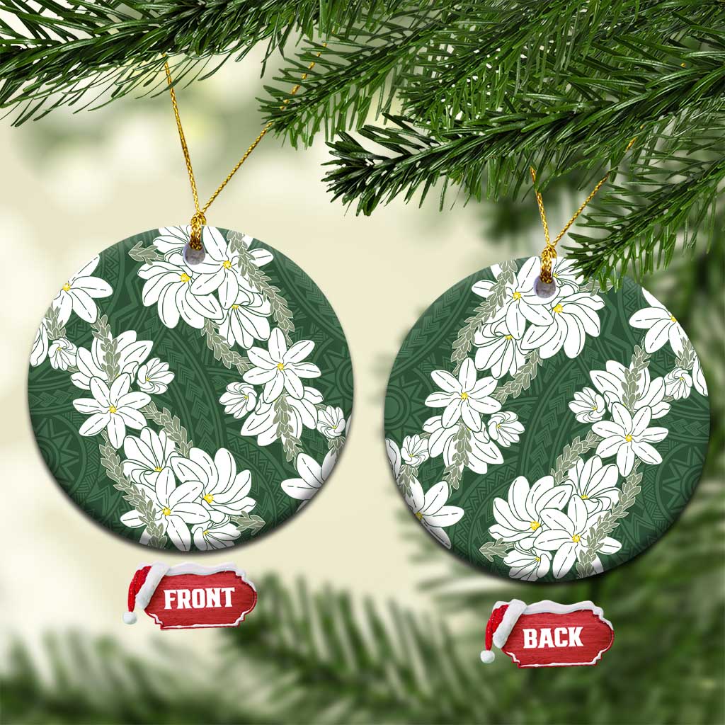 Ia Orana Tahiti Tiare Ceramic Ornament Sage Green Lei - Polynesian Pride