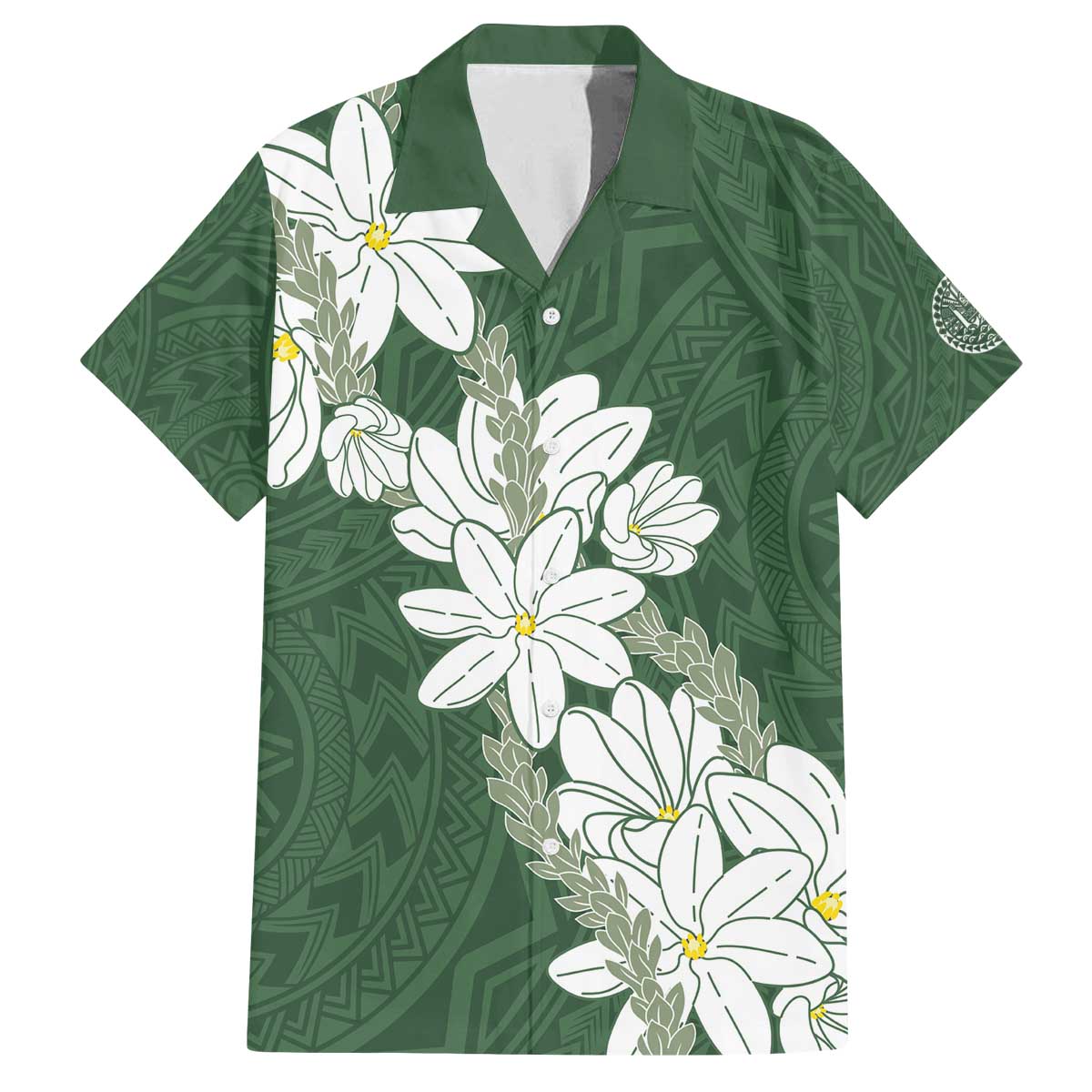 Ia Orana Tahiti Tiare Family Matching Off The Shoulder Long Sleeve Dress and Hawaiian Shirt Sage Green Lei - Polynesian Pride