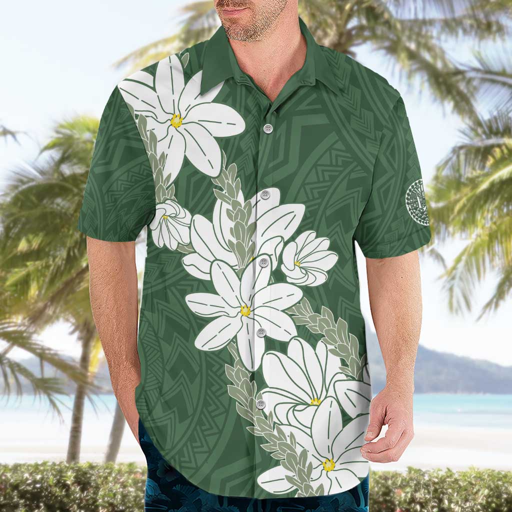 Ia Orana Tahiti Tiare Hawaiian Shirt Sage Green Lei - Polynesian Pride
